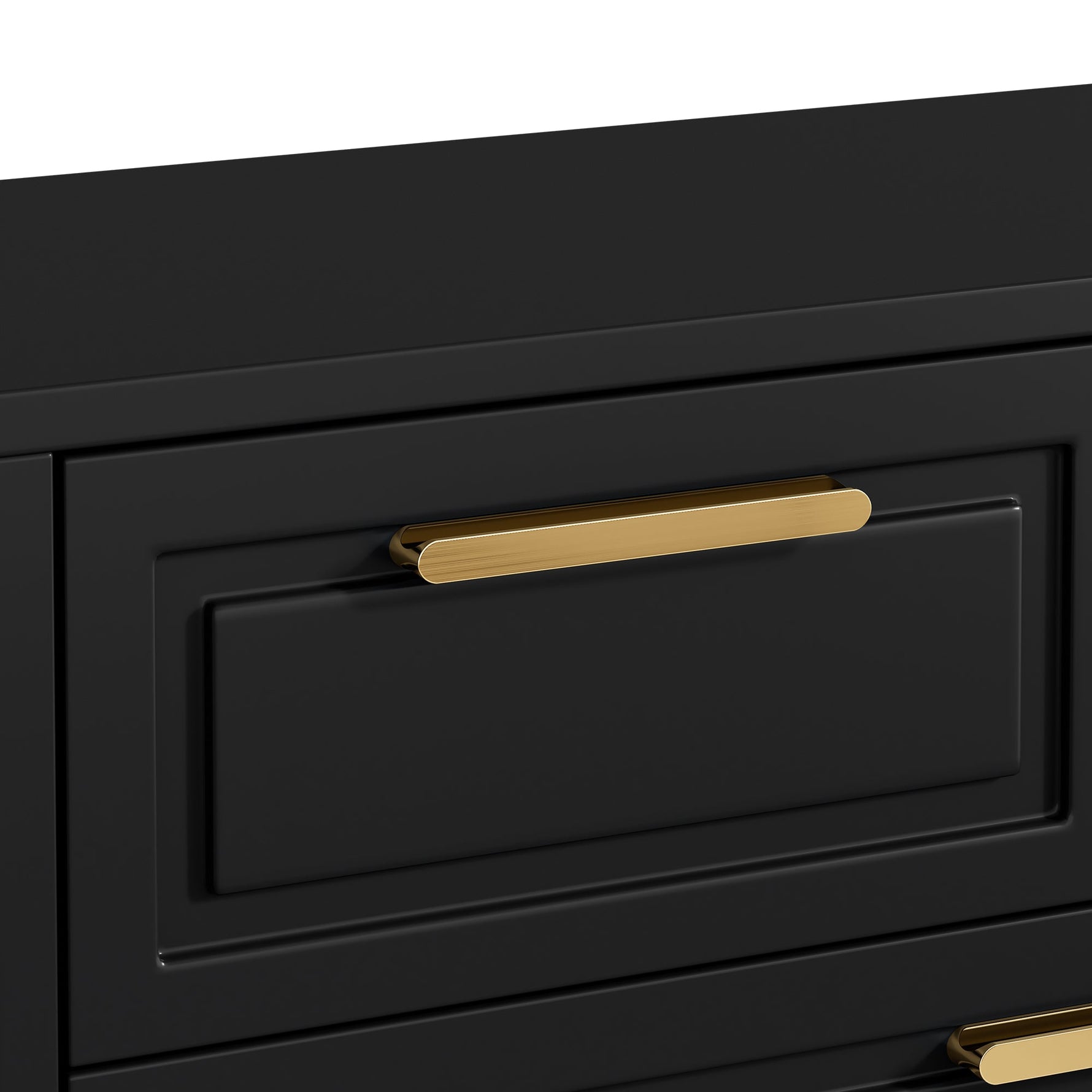 Modern Shoe Cabinet with Adjustable Shelves, Gold Handles, Drawers, Folding Doors, Black