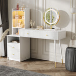 Dressing Table Set Tri-Color LED Mirror 4 Drawers Illuminated Cabinet White