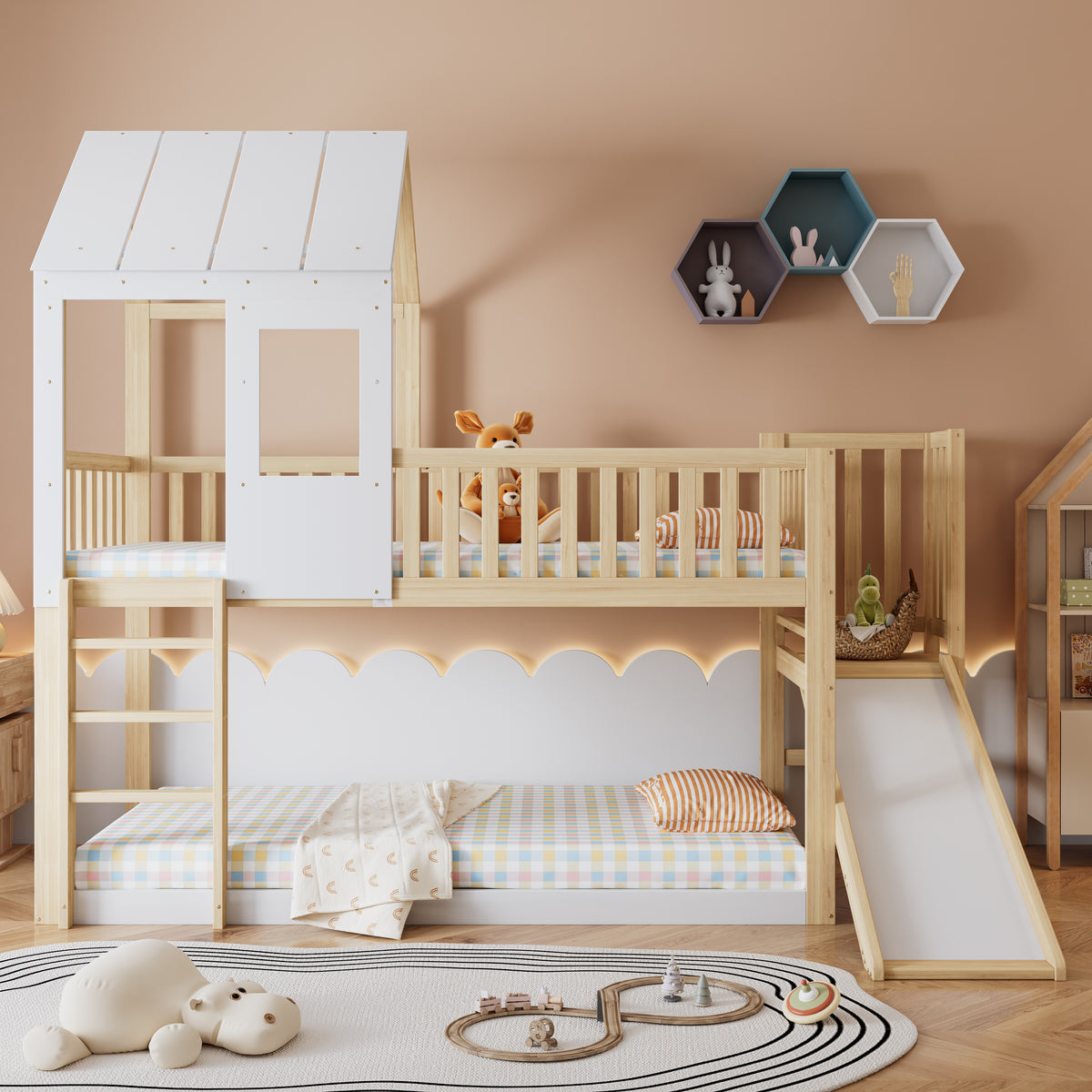Children's Bed with Roof Design & 2 Drawers - 90x200cm, Wood & MDF