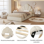 Single Upholstered Bed Curved Petal Headboard 90x200cm, Beige Velvet
