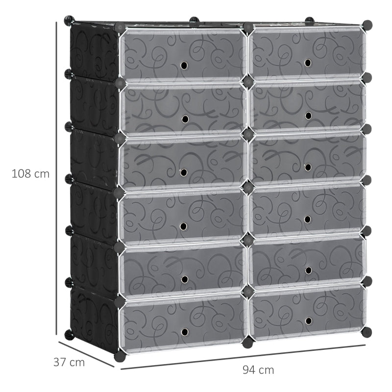 Shoe Cabinet 12 Compartments Modular Storage Black