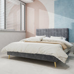 Upholstered Bed, Modern Minimalist Soft Headboard, 140x200cm Grey