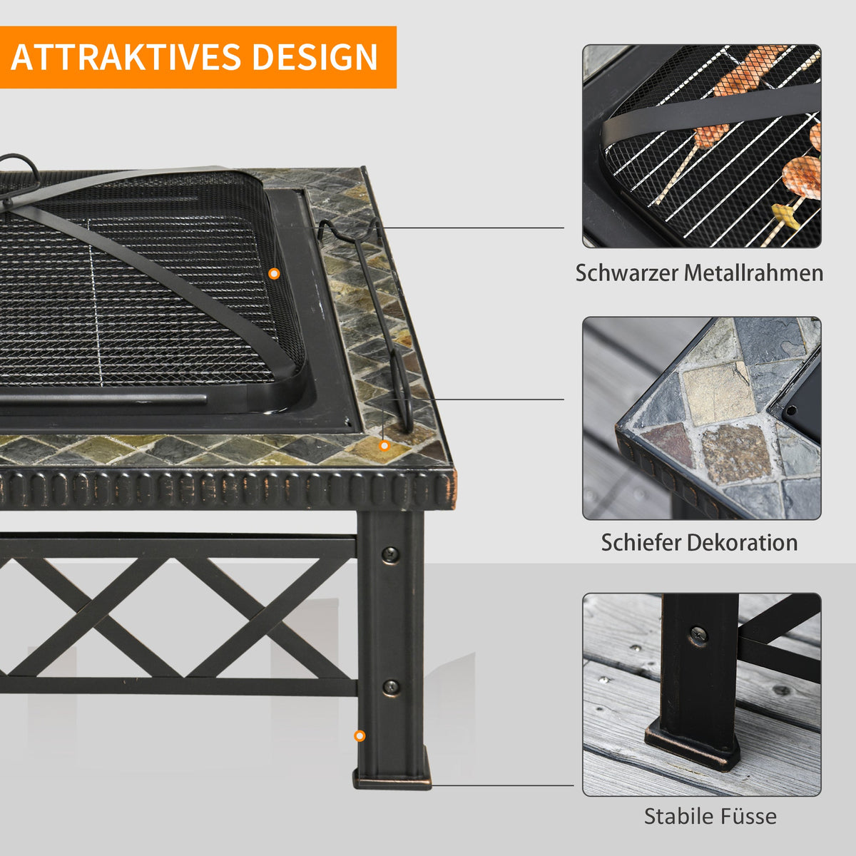 Fire Bowl 3-in-1 with Spark Guard & Grill Grate, Black