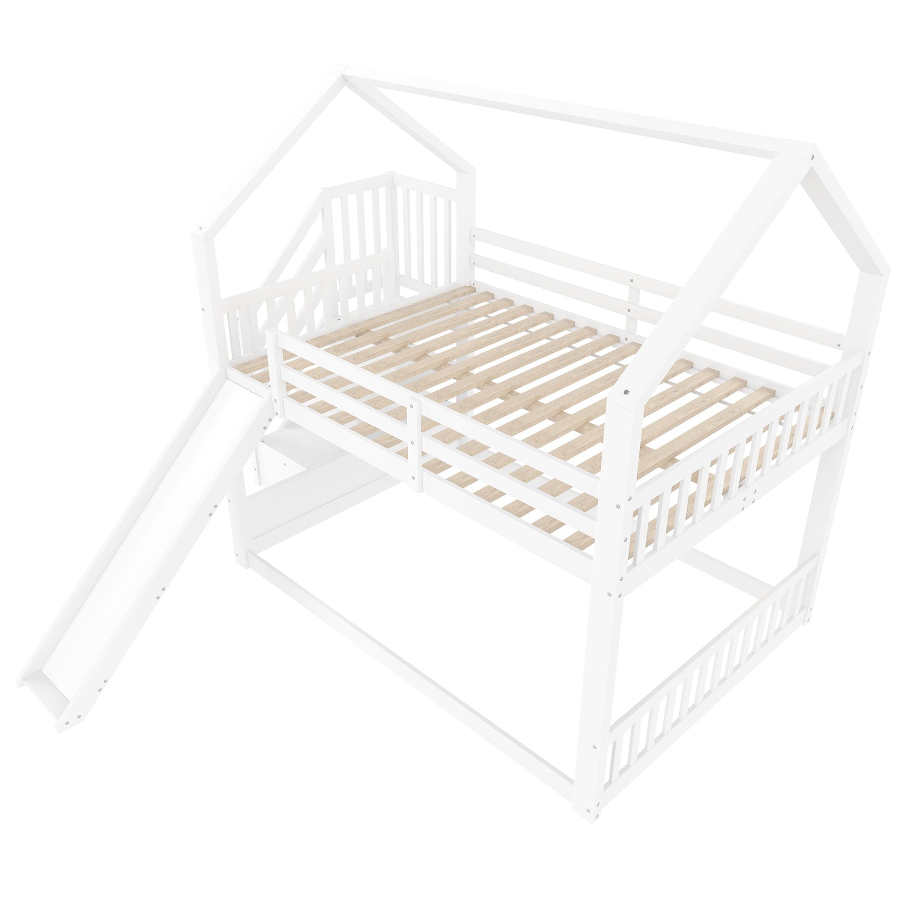 Bunk Bed with Storage Stairs and Slide, 140x200cm, White