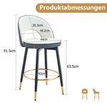 360° Swivel Bar Stool Set of 2 with Padded Seat and Open Back, Dark Grey and White PU Leather