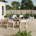 Garden Dining Set, 6-Person Table and Chairs with Washable Covers, Polyrattan