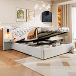 Upholstered Bed 180x200cm Hydraulic Lift Storage Headboard USB Lamps - Beige