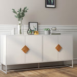 Sideboard, 4 Doors Double Storage Square Handle Design, Solid Wood