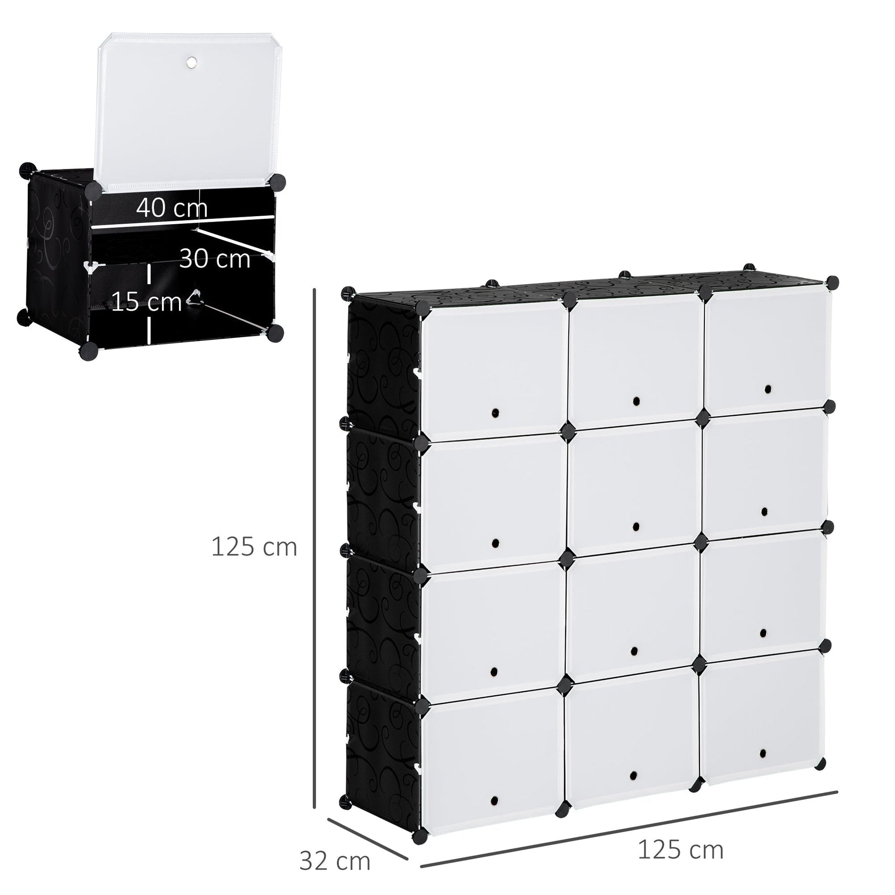Shoe Cabinet Storage Box 12 Cubes DIY Plastic Steel Black+White