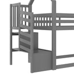 Bunk Bed House Bed 90x200cm Storage Stairs Slide Railing, Grey