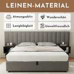 Upholstered Bed 180x200cm Hydraulic Storage 2 Bedside Tables - Linen Grey/Black