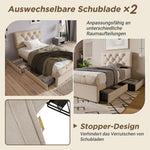 Single Upholstered Bed, 90x200cm, 2 Drawers, Adjustable Headboard, Chesterfield, Natural