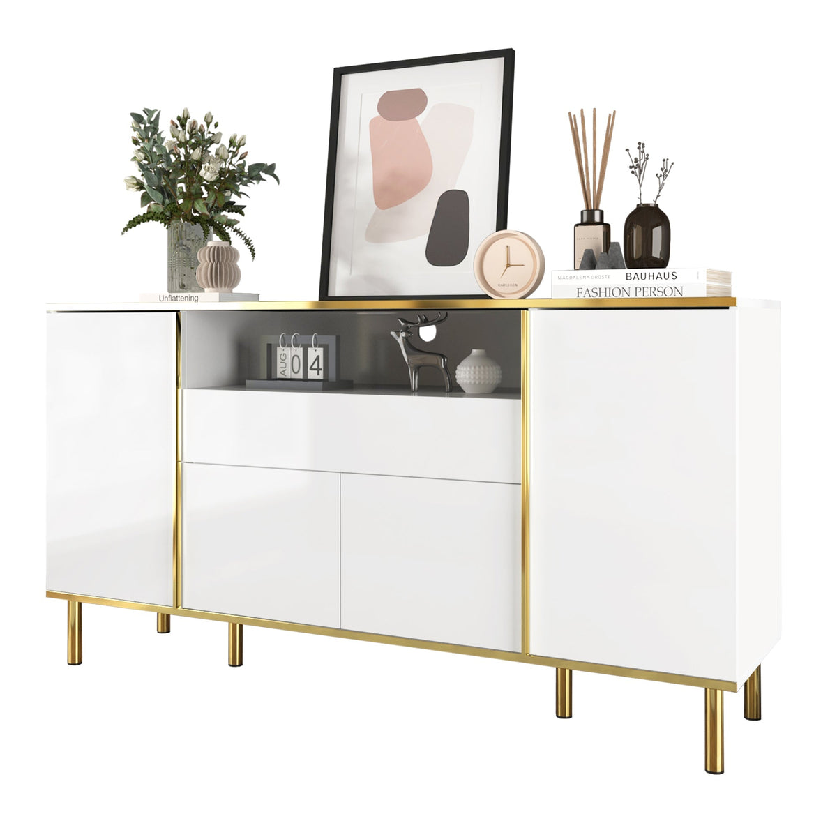 Sideboard, Chest of Drawers with 1 Drawer, High-Gloss White