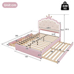 Upholstered Bed 140x200cm Pull-out 2 Drawers Ambient LED Princess Design - Pink PU