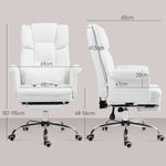 Office Chair, Ergonomic Reclining with Footrest, White Faux Leather