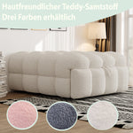 Upholstered Bed 2-in-1 Footstool Pull-out Sofa Bed Single Teddy Fabric Beige