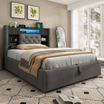 Upholstered Bed 90x200cm LED Hydraulic Storage Grey Linen