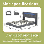 Modern Upholstered Bed 140x200cm with LED Headboard & Mattress, Grey