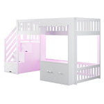 Wooden Loft Bed 90x200cm with Wardrobe & Storage Stairs, White