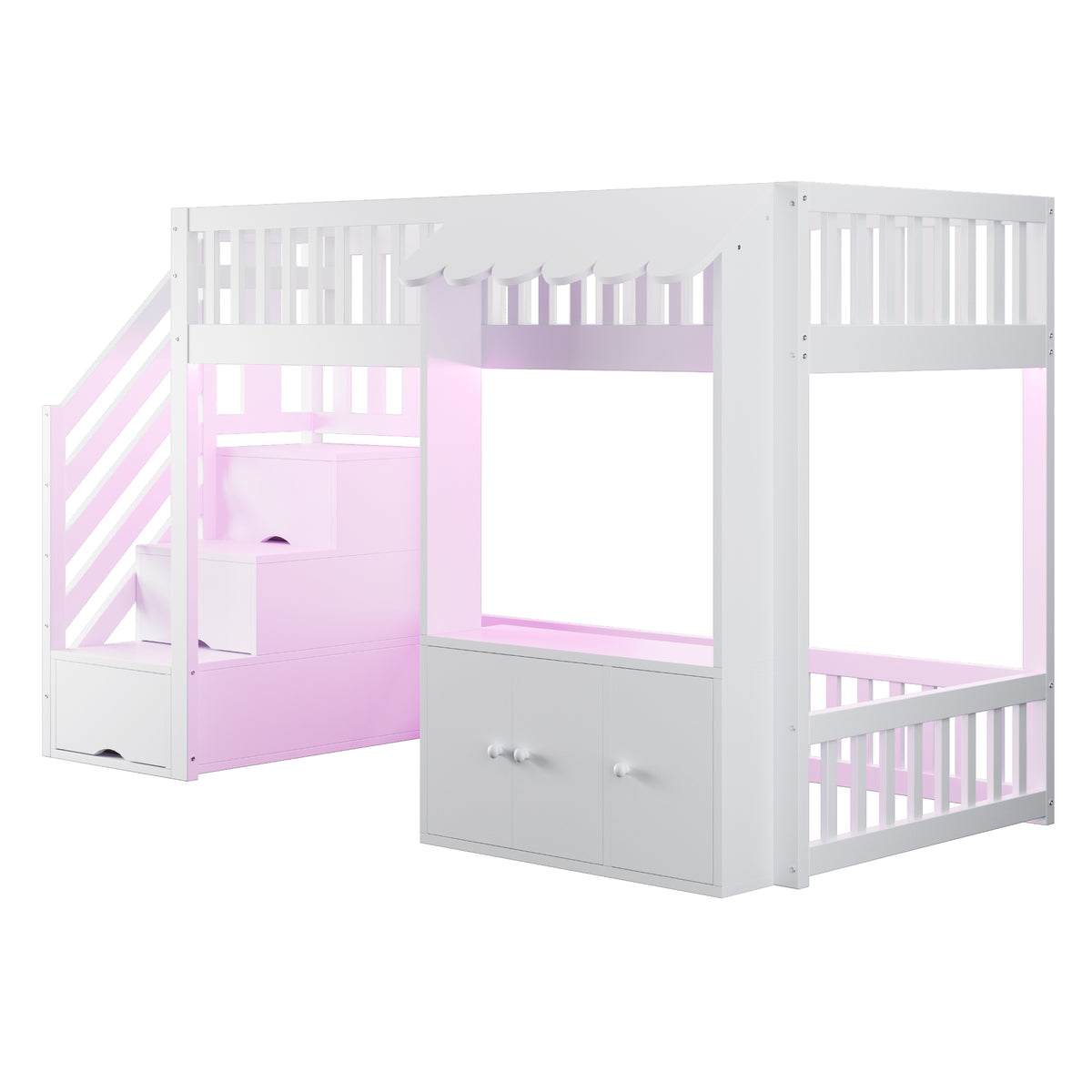 Wooden Loft Bed 90x200cm with Wardrobe & Storage Stairs, White