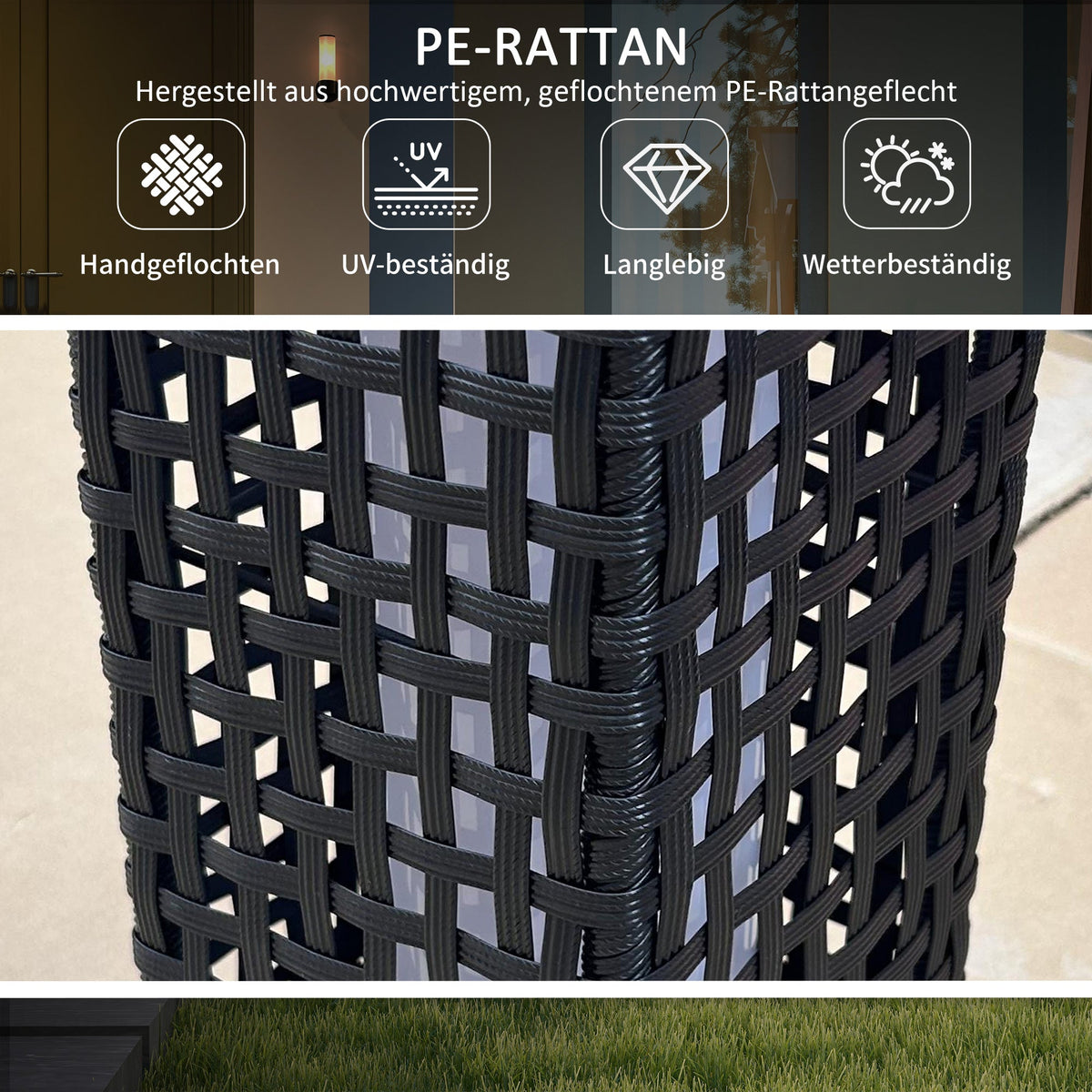 Solar Light Rattan Design Waterproof Light Sensor LED Garden Lamp, Black