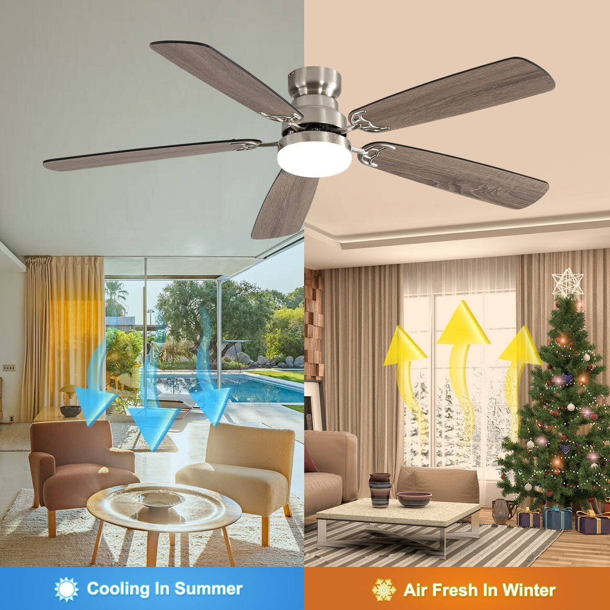 Classic Ceiling Fan, 52-inch LED Light, 6 Speed, 5 Blades, Remote Control, DC Motor
