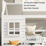 House Bed with Fall Protection, Window and Slatted Base, 80x160cm, White Solid Wood