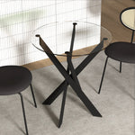 Dining Table, Round for 4 People, Steel Legs, Tempered Glass, Black + Transparent