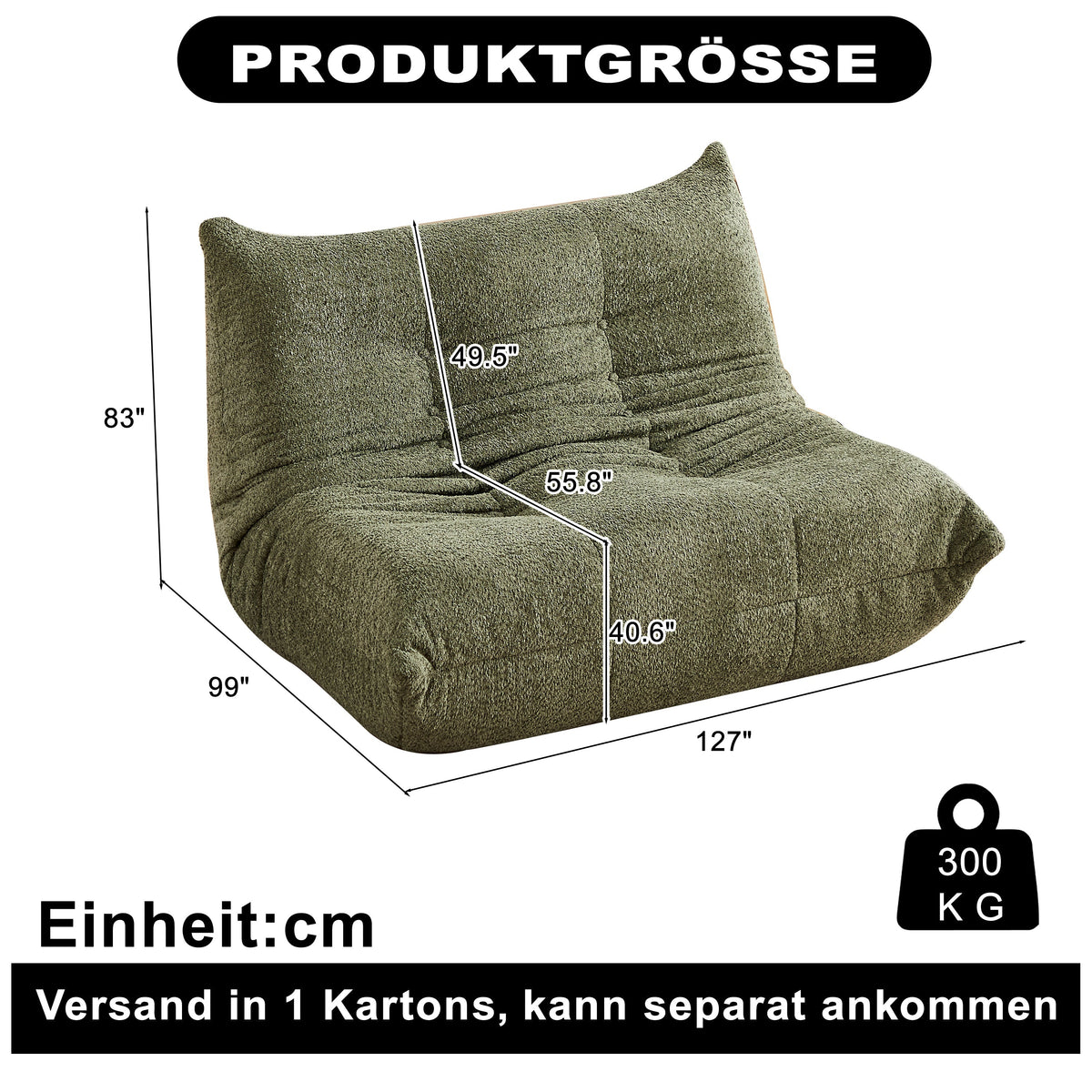Chenille Togo Two-Seater Sofa, Floor Lounge Chair with High-Density Foam, Chenille Fabric