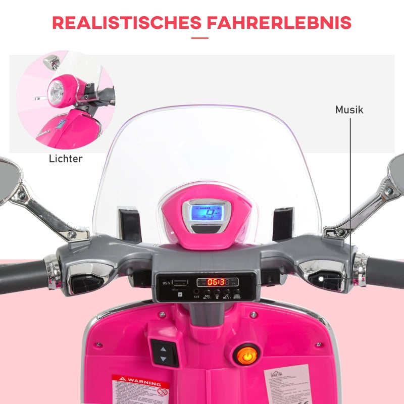 Electric Motorcycle for Children with MP3 Music and Headlights, Faux Leather and Metal, Pink