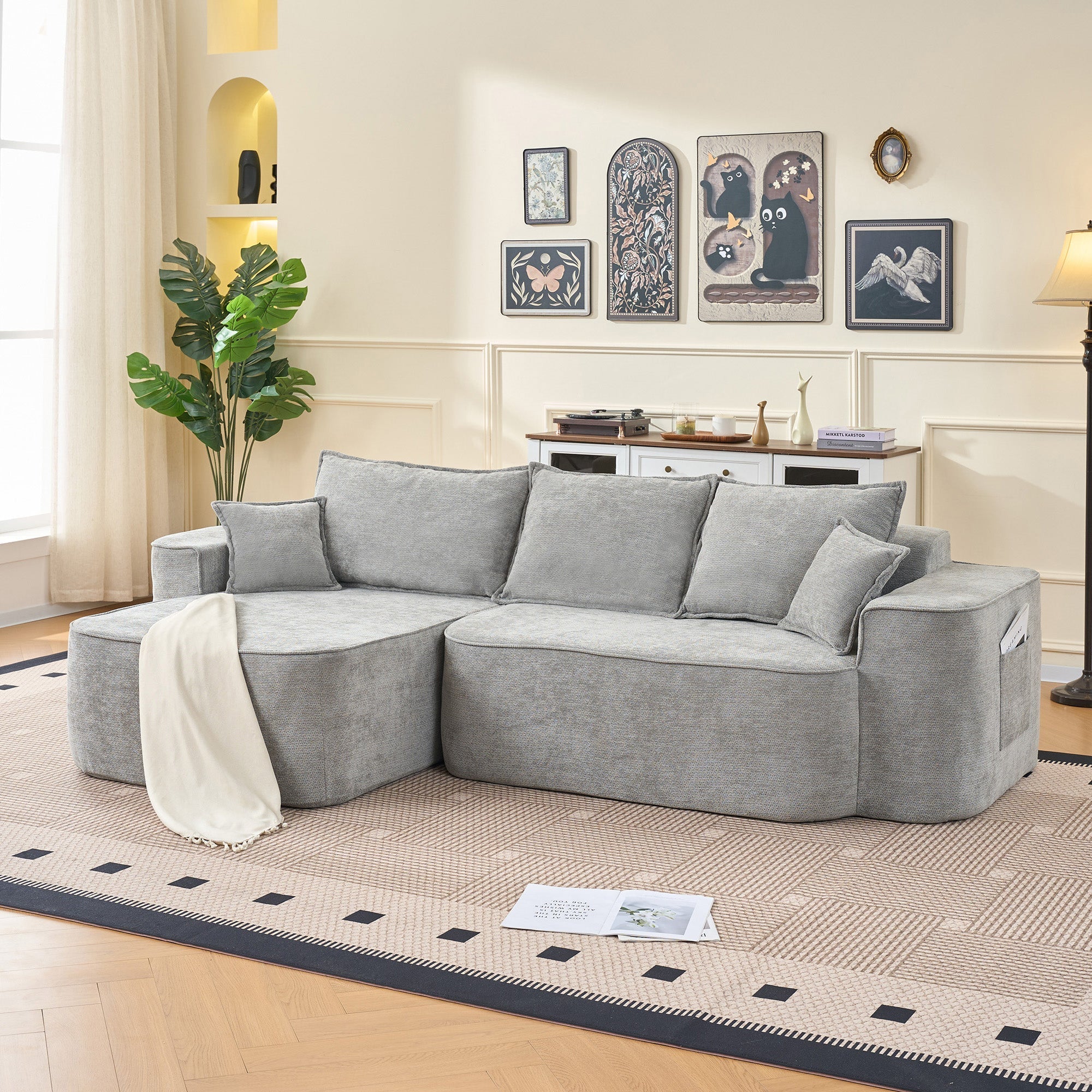 L-Shaped Corner Sofa Cloud Couch Modular Chaise XXL Deep Seat 262cm - Chenille Grey