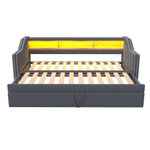 Upholstered Bed Pull-Out Sofa Bed 90/180 x 190 cm with LED & USB, Dark Grey