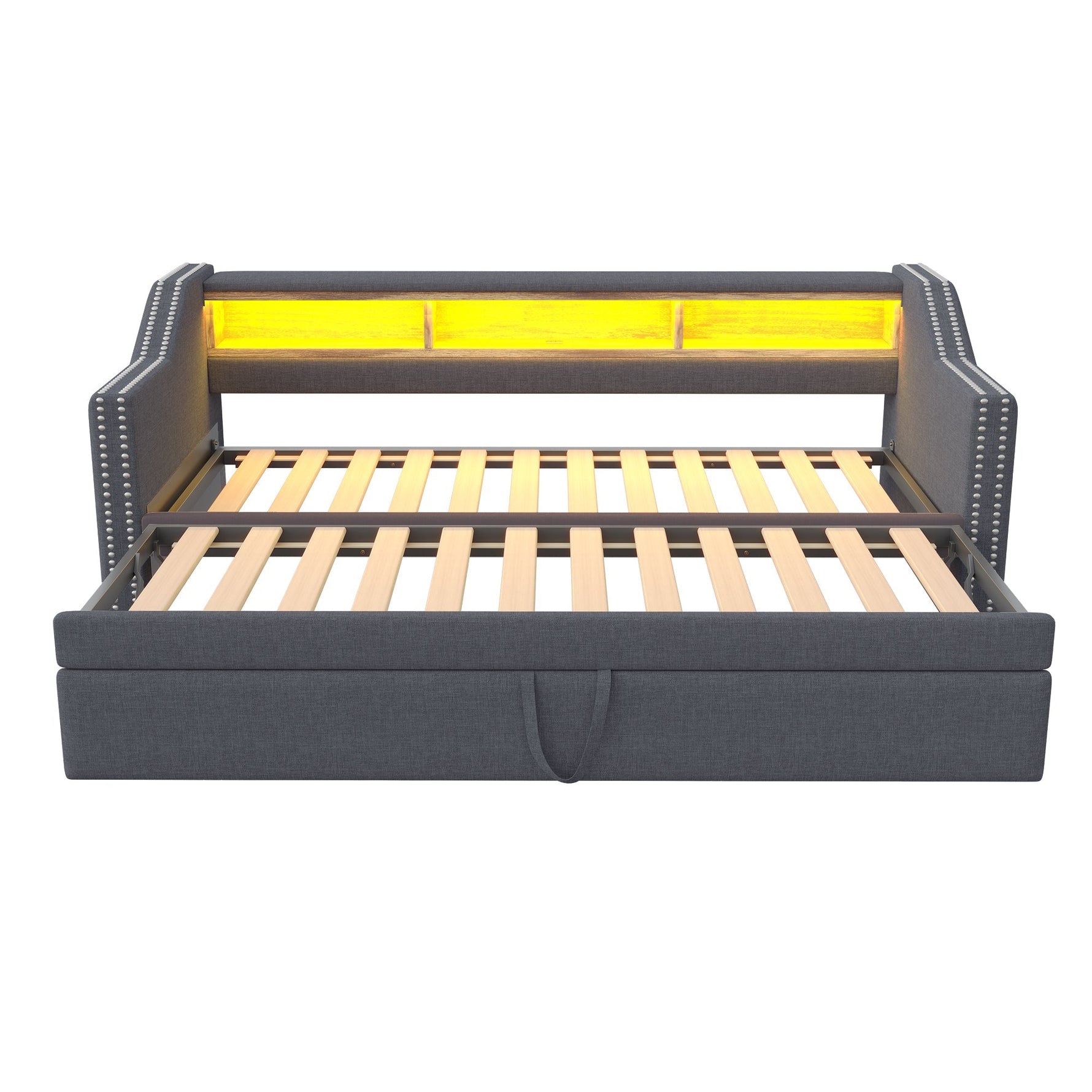 Upholstered Bed Pull-Out Sofa Bed 90/180 x 190 cm with LED & USB, Dark Grey
