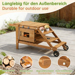 Outdoor Mud Kitchen with Wheels and Accessories, Wooden Garden Play Set, Natural Wood