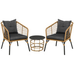 Rattan Garden Furniture Set, 3-Piece Bistro with Table & 2 Chairs, Sand/Dark Grey