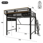 Loft Bed 140x200 cm with Storage Compartments, Black Metal