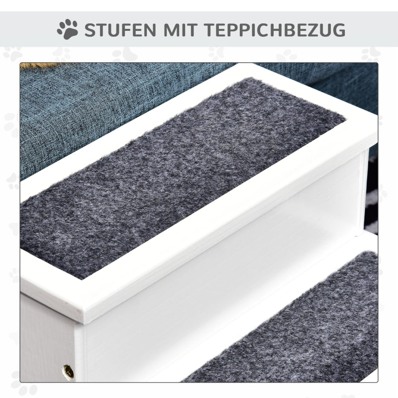 Dog Stairs, 3 Steps Pet Entry Aid with Storage, Fir Wood White