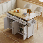 Kitchen Island Fold-down Worktop, 4 Doors 3 Drawers, White