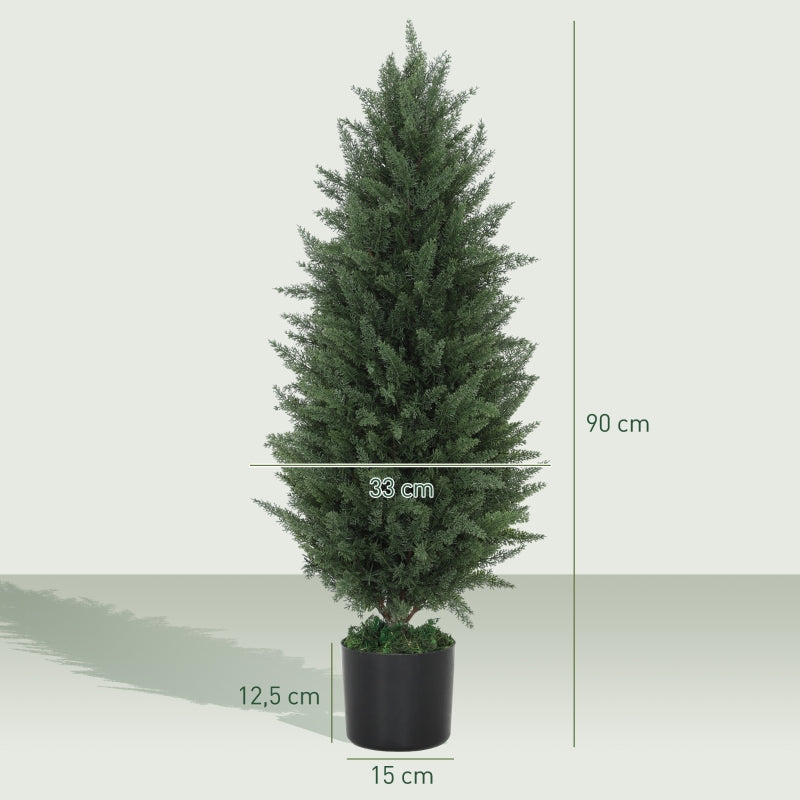 Artificial Cypress, Set of 2, 90 cm UV-resistant Plastic