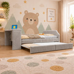 Children's Bed 140x200 with Desk & Guest Bed in Grey Velvet