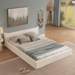 Double Bed 140x200cm, Corduroy Cover, Eucalyptus Wood Frame, Beige