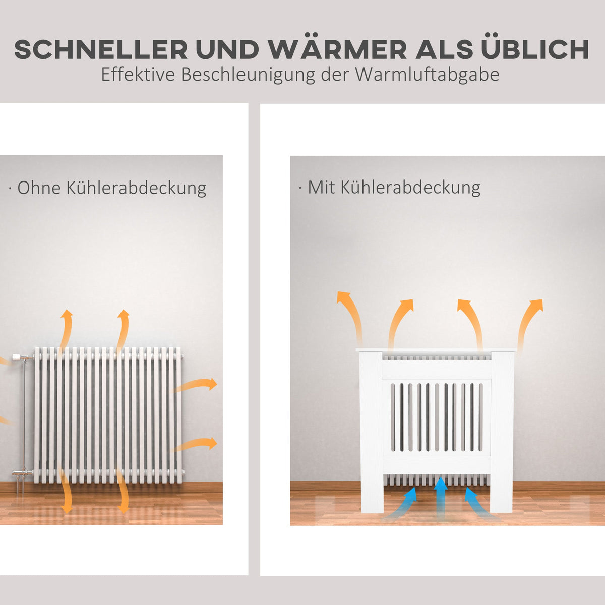 Radiator cover with horizontal slats for living room and bedroom, white