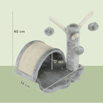Cat Tree, Small Tower with Cave, 2 Play Balls, Scratching Mat, Light Grey