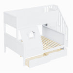 Bunk Bed with Safety Ladder, Drawers and Window, 90x200cm and 140x200cm, Solid Wood