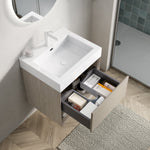 Wall-Mounted Bathroom Vanity Unit with Resin Basin and Storage, Light Oak Wood Grain Plywood