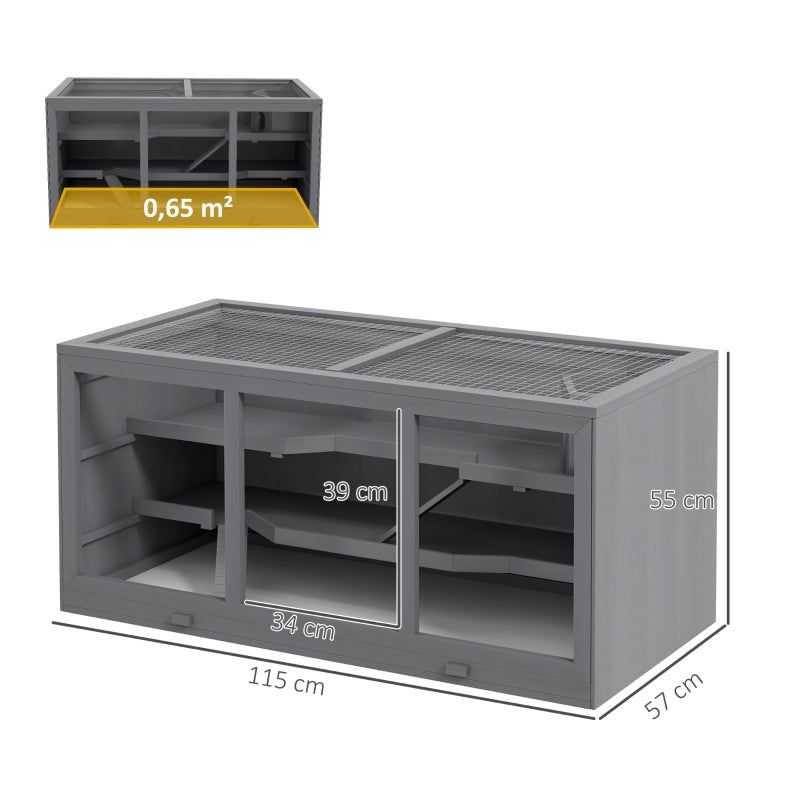 Dwarf Hamster Cage, 3-Tier Rodent Villa, Wood Gray