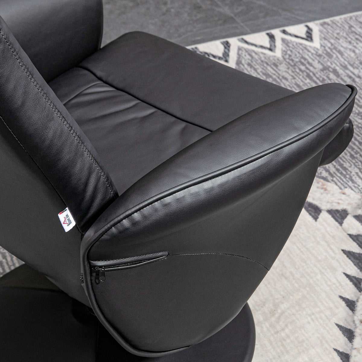 Recliner Chair with Footstool, Swivel Upholstered TV Chair, Faux Leather, Black