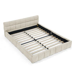 Double Bed 140x200cm Square Quilted Design, Beige Chenille