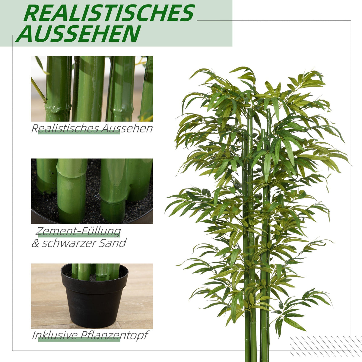 Artificial Plant, Bamboo Tree with Planter, 180cm, Green