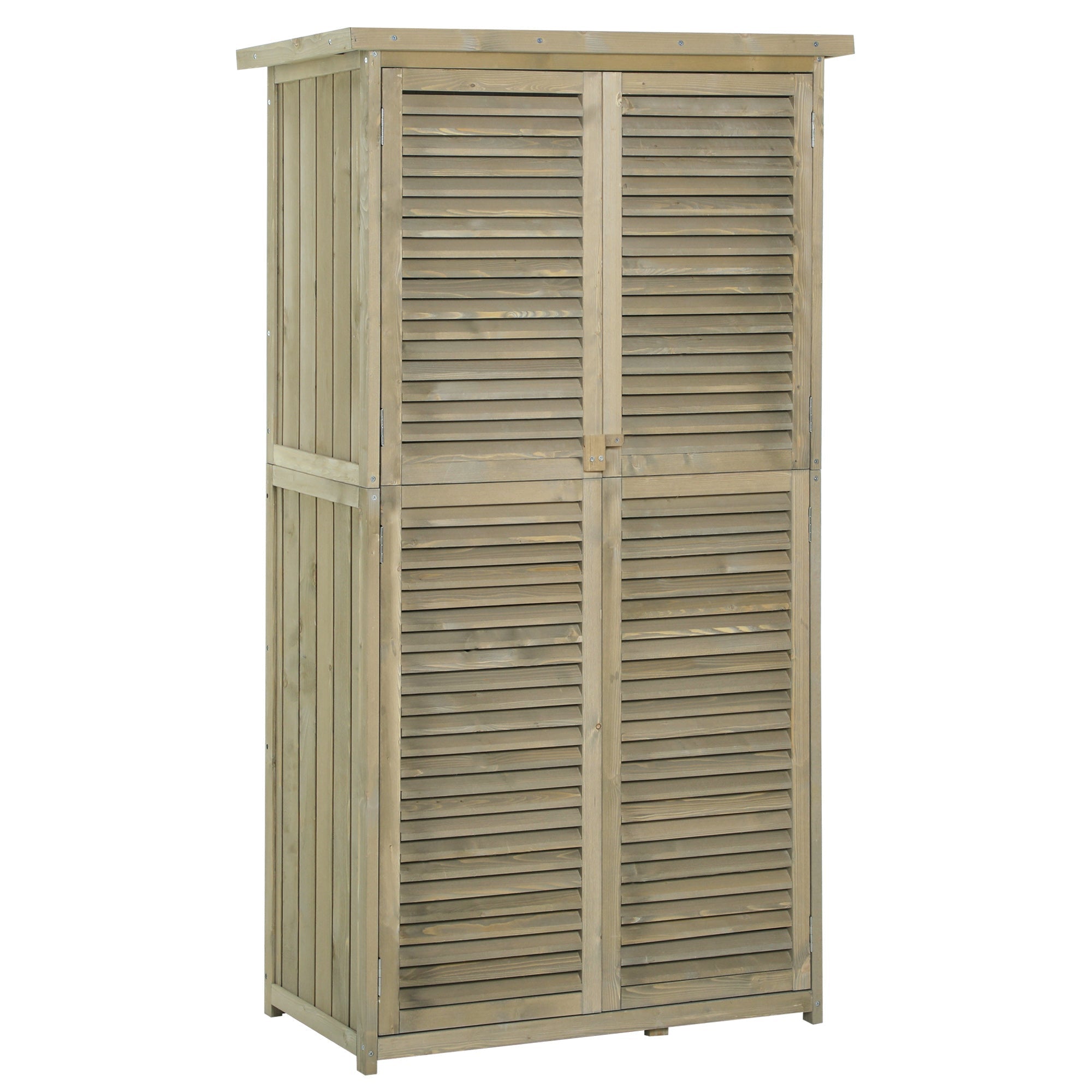 Tool Shed Wooden with Asphalt Roof, Louvre Door, 4 Compartments, Grey